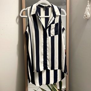 Striped white and navy blue top